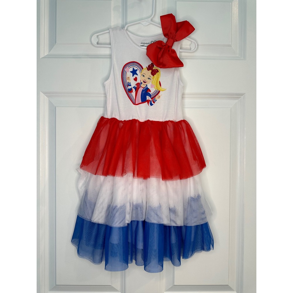 JoJo Siwa Girls Red White Blue Patriotic Tutu Dress Size XS 4/5 Nickelodeon